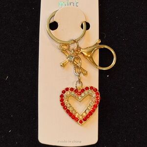 Mint Sparkling Red Heart and Cross Keychain